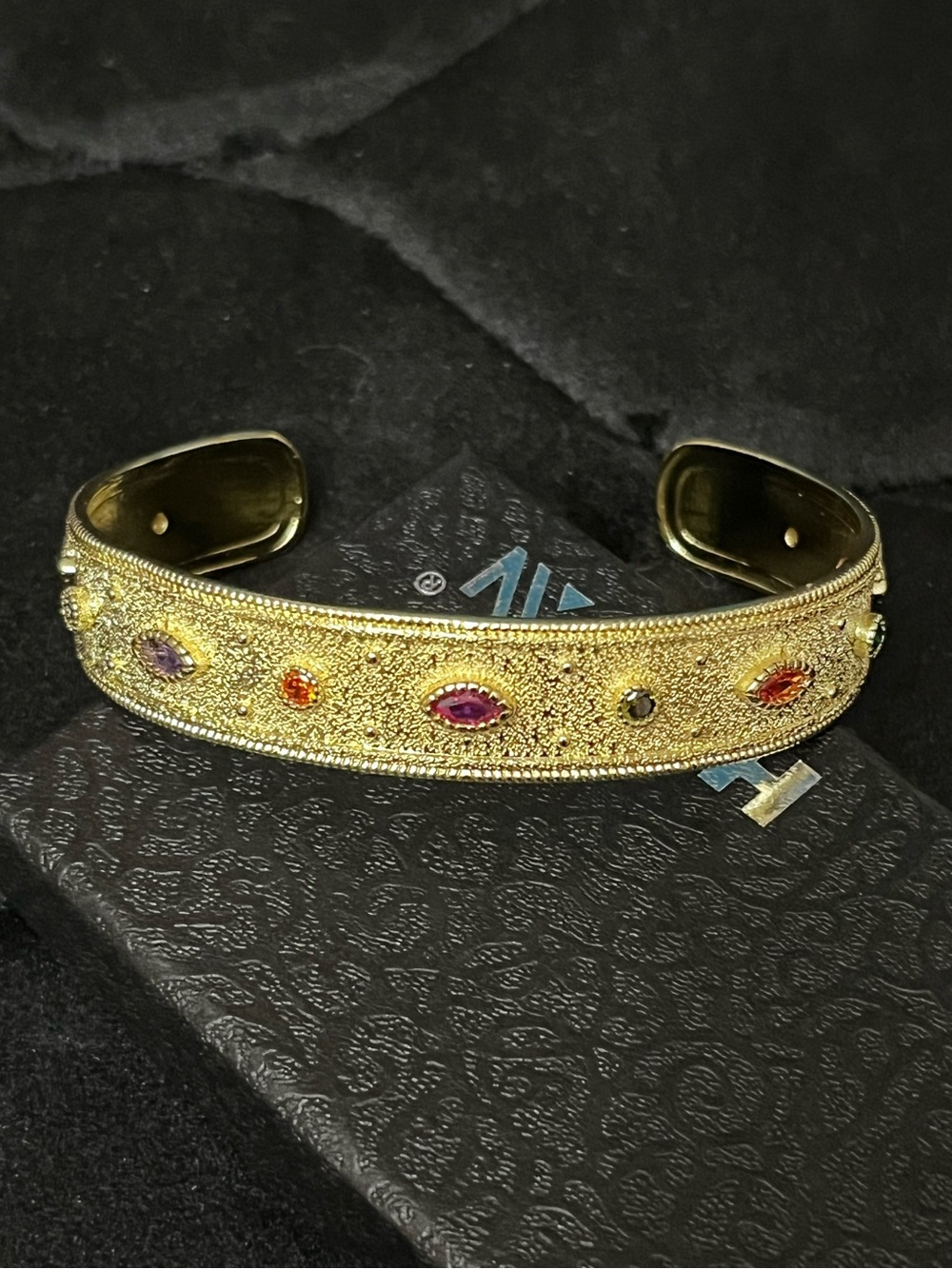 Byzantine Inspired 14K Gold Plated Cuff Bracelet w/ Cubic Zirconia Inlay